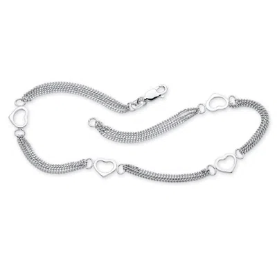 Palm Beach Jewelry Open Heart Cutout Triple-strand Ankle Bracelet In .925 Sterling Silver 10" In White