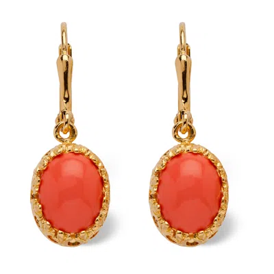 Palm Beach Jewelry Orange Oval Simulated Coral Drop Yellow Gold-plated Earrings