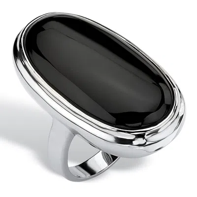 Palm Beach Jewelry Oval-cut Genuine Black Onyx Silvertone Ring In White