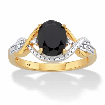 Palm Beach Jewelry Oval-cut Genuine Onyx Diamond Accent Ring In Yellow