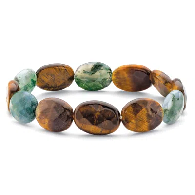 Palm Beach Jewelry Oval Genuine Brown Tiger's Eye And Green Jasper Stretch Bracelet 8"