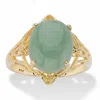 Palm Beach Jewelry Oval Genuine Green Jade 14k Gold-plated Sterling Silver Scrolled Cabochon Ring In Green