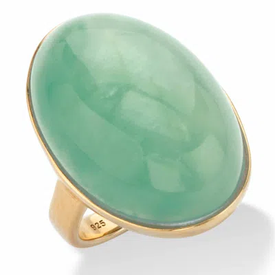 Palm Beach Jewelry Oval Genuine Green Jade Gold-plated Silver Ring In Yellow