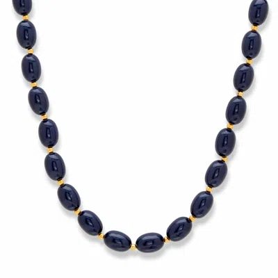 Palm Beach Jewelry Oval Midnight Blue Cabochon Lucite Bead Goldtone Single Strand Necklace 23"