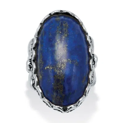 Palm Beach Jewelry Oval Shaped Genuine Blue Lapis Sterling Silver Ring