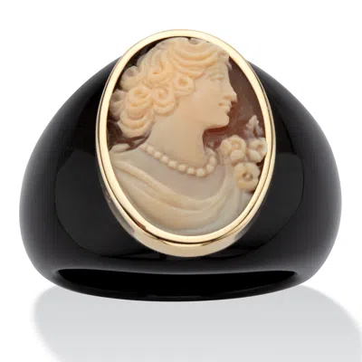 Palm Beach Jewelry Oval-shaped Genuine Shell Cameo Genuine Onyx 10k Yellow Gold Classic Cameo Ring In Brown