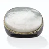 Palm Beach Jewelry Oval-shaped Mother-of-pearl Black Jade Greek Key Ring In 14k Gold In White