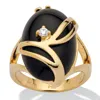 Palm Beach Jewelry Oval-shaped Onyx And Crystal Accent Cocktail Ring In Gold-plated In Black