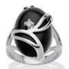 Palm Beach Jewelry Oval-shaped Onyx Cocktail Ring In Platinum-plated In White
