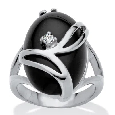 Palm Beach Jewelry Oval-shaped Onyx Cocktail Ring In Platinum-plated In White