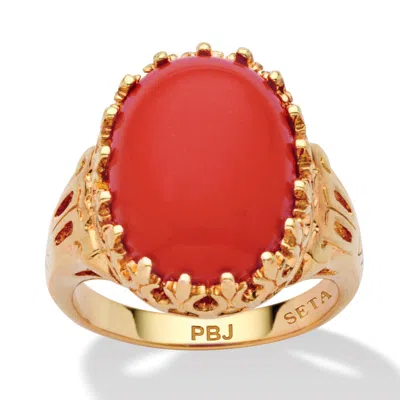 Palm Beach Jewelry Oval Simulated Coral Yellow Gold-plated Cocktail Ring In Orange