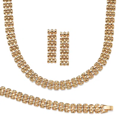 Palm Beach Jewelry Panther-link Necklace, Bracelet And Earrings 3-piece Set In Yellow Goldtone