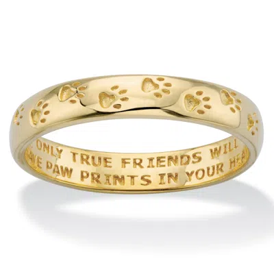 Palm Beach Jewelry Paw Print Inscribed "only True Friends" Solid 10k Yellow Gold Stamped Band