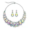 Palm Beach Jewelry Pear-cut Aurora Borealis Crystal Silvertone Earrings And Necklace Set 16"-18.5"