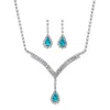 Palm Beach Jewelry Pear-cut Blue Crystal Silvertone 2-piece Halo Earrings And Necklace Set 13"-17"
