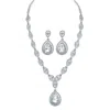 Palm Beach Jewelry Pear-cut Crystal Silvertone Halo 2-piece Earrings And Necklace Set 17"-19.5"