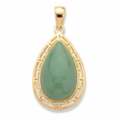 Palm Beach Jewelry Pear-cut Genuine Green Jade Gold-plated Silver Cutout Halo Cabochon Pendant