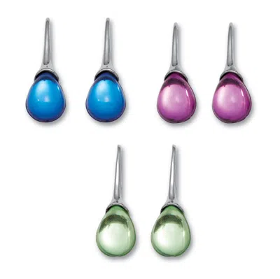 Palm Beach Jewelry Pear Shaped Colorful Crystal Silvertone Drop Earrings, 3-pair Set