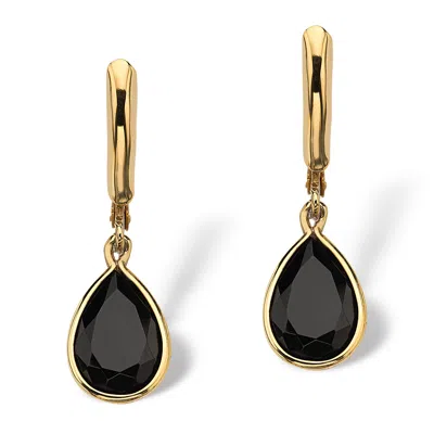 Palm Beach Jewelry Pear-shaped Genuine Onyx Yellow Gold-plated Drop Earrings In Black