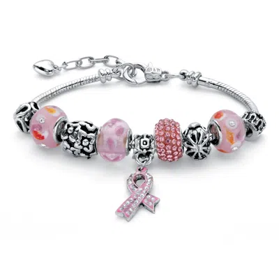 Palm Beach Jewelry Pink Crystal Bali-style Breast Cancer Awareness Silvertone Bracelet 8"-10"