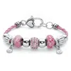 Palm Beach Jewelry Pink Crystal Silvertone Bali-style Braided Pink Cord Beaded Charm Bracelet 7.5" In Pink