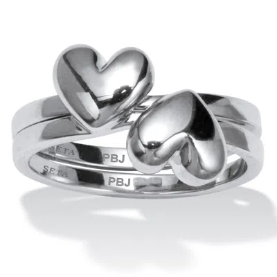 Palm Beach Jewelry Platinum-plated Double Heart Ring In White
