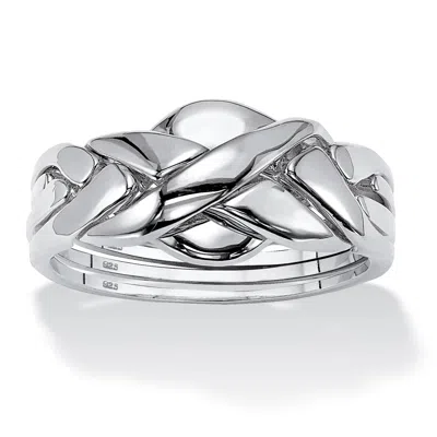 Palm Beach Jewelry Platinum-plated Sterling Silver Interlocking Puzzle Ring In White