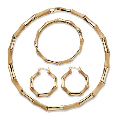 Palm Beach Jewelry Polished And Matte Goldtone Bamboo Necklace, Hoop Earring And Bracelet Set 18"