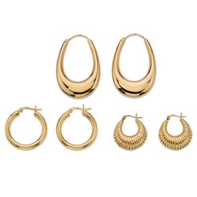 Palm Beach Jewelry Polished And Shrimp-style Gold-plated Silver 3-pair Set Of Hoop Earrings