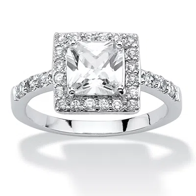 Palm Beach Jewelry Princess-cut Birthstone .925 Silver Halo Ring