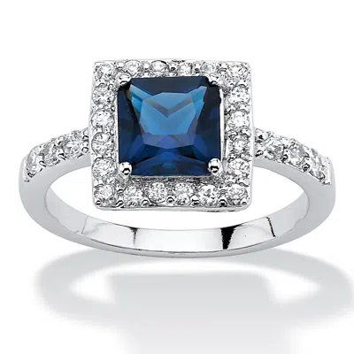Palm Beach Jewelry Princess-cut Birthstone .925 Silver Halo Ring In Blue