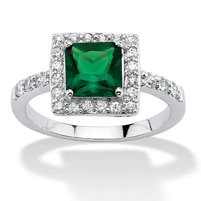 Palm Beach Jewelry Princess-cut Birthstone .925 Silver Halo Ring In Green