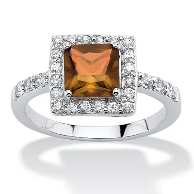 Palm Beach Jewelry Princess-cut Birthstone .925 Silver Halo Ring In Orange