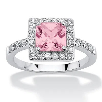 Palm Beach Jewelry Princess-cut Birthstone .925 Silver Halo Ring In Pink