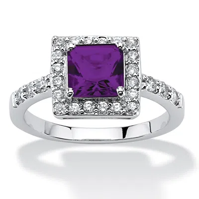 Palm Beach Jewelry Princess-cut Birthstone .925 Silver Halo Ring In Purple