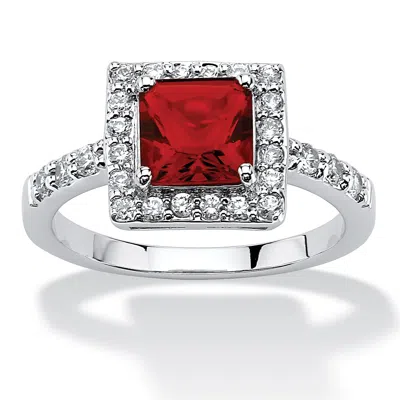 Palm Beach Jewelry Princess-cut Birthstone .925 Silver Halo Ring In Red