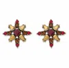 Palm Beach Jewelry Red And Brown Multi-cut Crystal Antiqued Goldtone Starburst Button Earrings