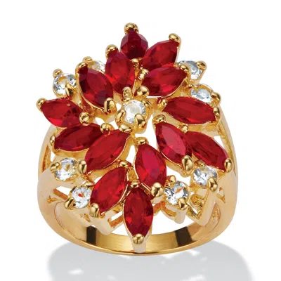 Palm Beach Jewelry Red Crystal 18k Gold-plated Flower Cocktail Ring
