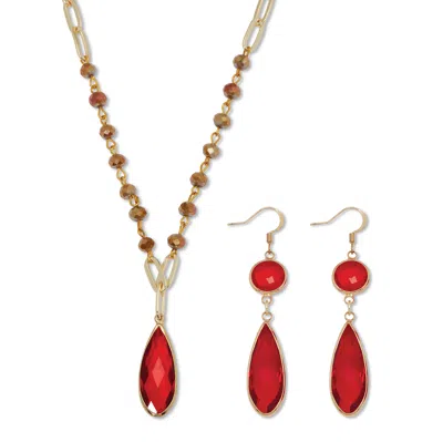 Palm Beach Jewelry Red Crystal Goldtone Vintage-inspired Necklace And Earring Set In White