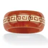 Palm Beach Jewelry Red Jade "greek Key" 14k Gold Ring In Red