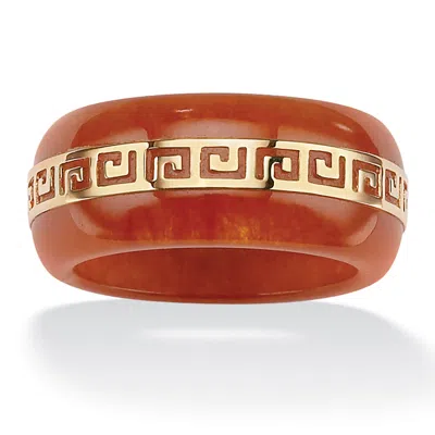 Palm Beach Jewelry Red Jade "greek Key" 14k Gold Ring