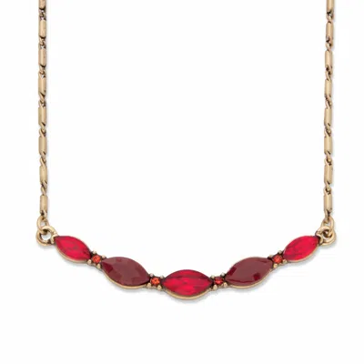 Palm Beach Jewelry Red Marquise-cut Crystal Goldtone Barrel-link Bib Necklace 17"-19"