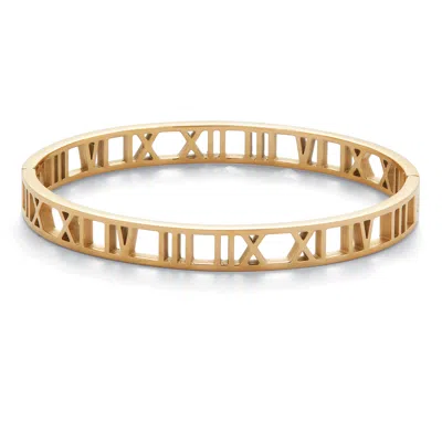 Palm Beach Jewelry Roman Numeral Gold Ion-plated Stainless Steel Bangle Bracelet In Silver