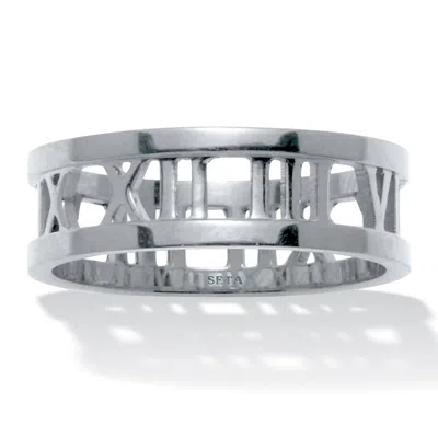 Palm Beach Jewelry Roman Numeral Stainless Steel Ring In White