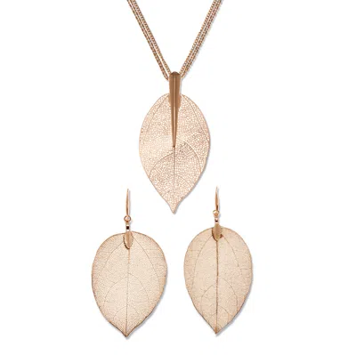 Palm Beach Jewelry Rose Gold-plated Leaf Necklace Set, 26 Inches, Plus 2 Inch Extension In Multi