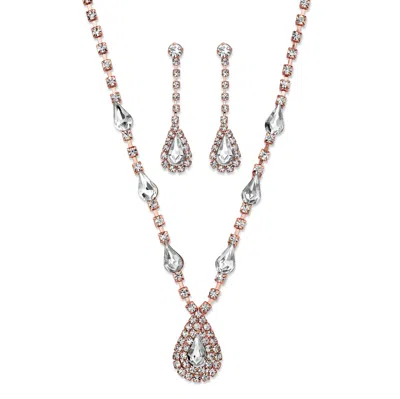 Palm Beach Jewelry Rose Goldtone Crystal 2-piece Halo Drop Earrings And Necklace Set 13"-17"