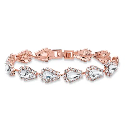 Palm Beach Jewelry Rose Goldtone Pear-cut Crystal Halo Strand Bracelet 7" In White