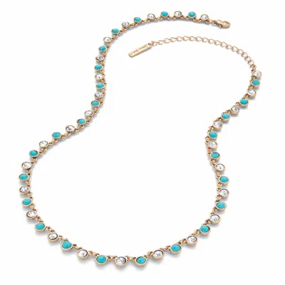 Palm Beach Jewelry Round Bezel-set Crystal And Simulated Turquoise Goldtone Necklace 17"-20" In White