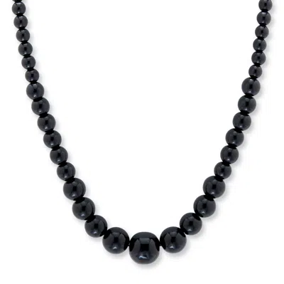 Palm Beach Jewelry Round Black Agate Graduated Bead Necklace 18 Inch