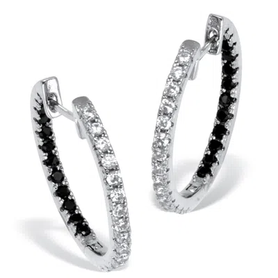 Palm Beach Jewelry Round Black And White Crystal Silvertone Hoop Earrings 26mm